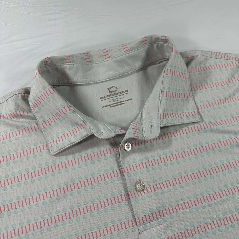 Southern Tide Performance Golf Polo Size XXL Tee Print Geometric White Golf Tees